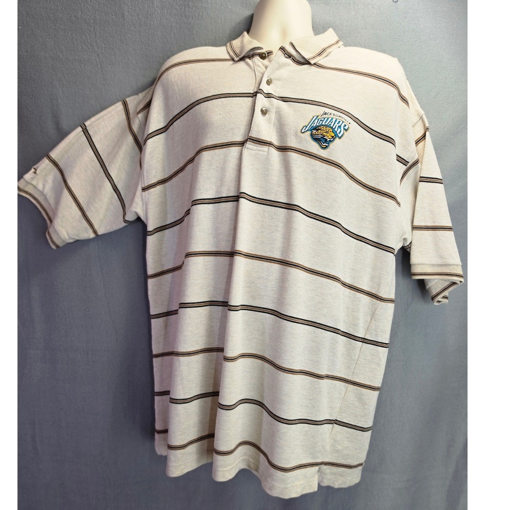 Antigua Jacksonville Jaguars Polo Shirt Mens XL Beige Striped Cotton 7663/99